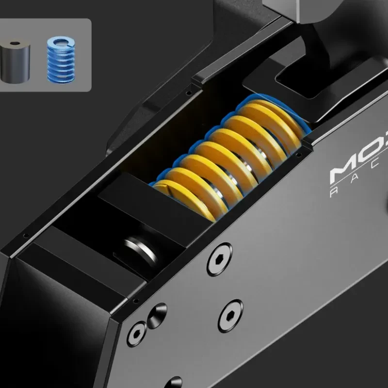 Moza Racing HBP Handbrake Noir USB Frein à main avec ressorts jaunes visibles, boîtier alu noir, ajustement de tension et composants métalliques robustes