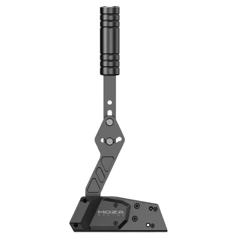 Frein à main USB Moza Racing HBP noir en métal, levier vertical ajustable avec poignée texturée et base robuste pour simulation de course