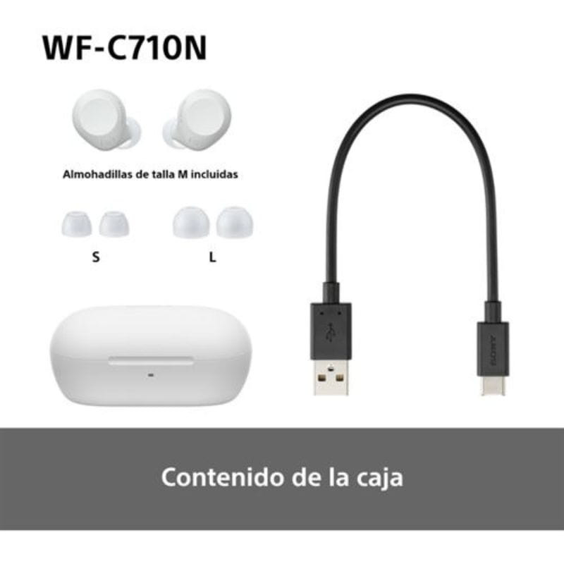 Sony WF-C710N Blanco - Auriculares inalámbricos con cancelación de ruido contenido de la caja