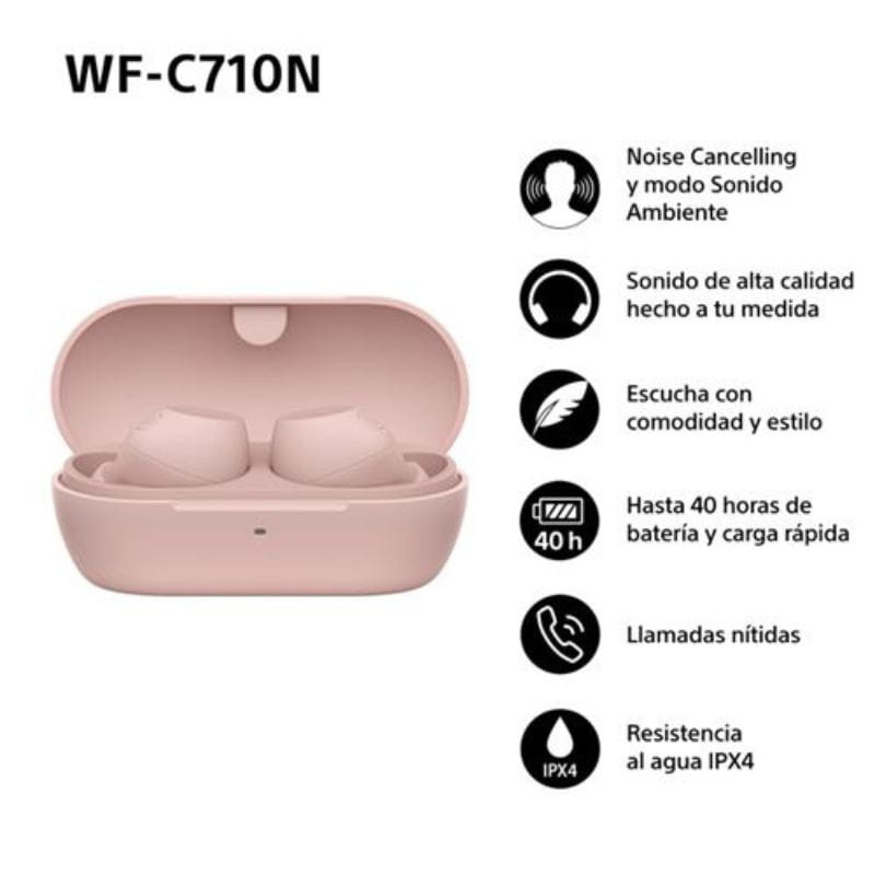 Sony WF-C710N Rosa - Auriculares sem fios com cancelamento de ruído especificações
