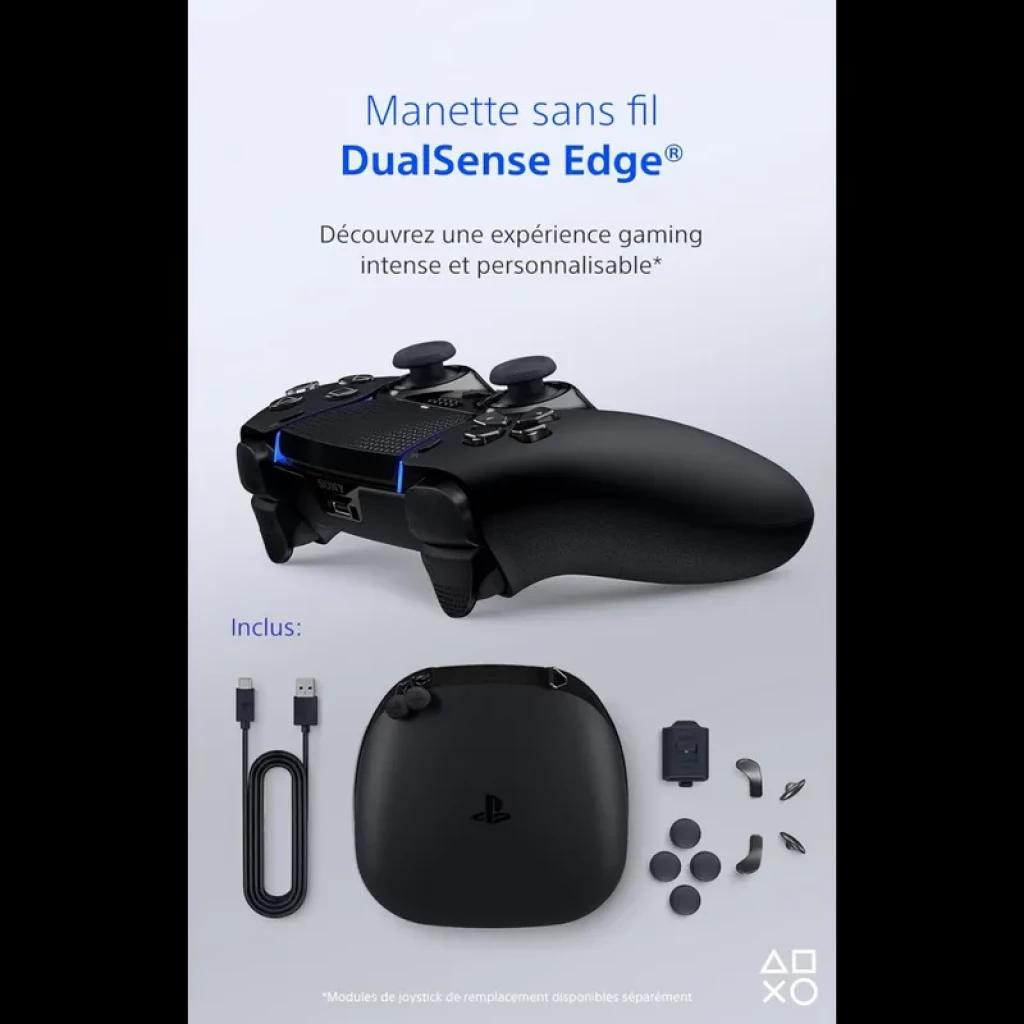 Mando Sony DualSense Edge Controller PS5 Negro medianoche con diseño ergonómico, luces LED azules, joysticks intercambiables, botones adicionales y estuche