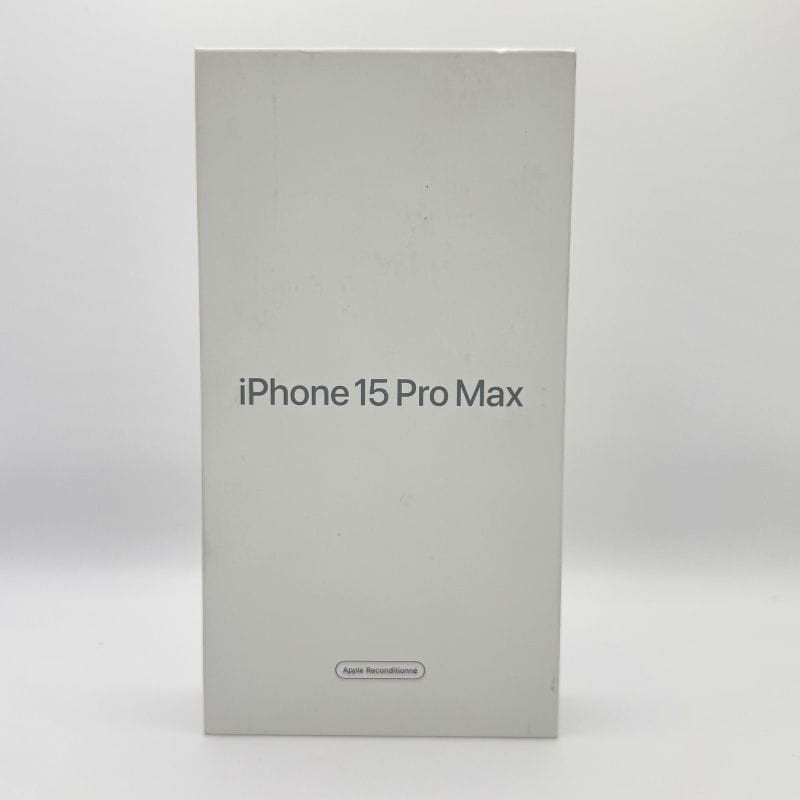 iPhone 15 Pro Max 5G 256 Go Titane Noir Reconditionné Officiel image réelle de la boîte