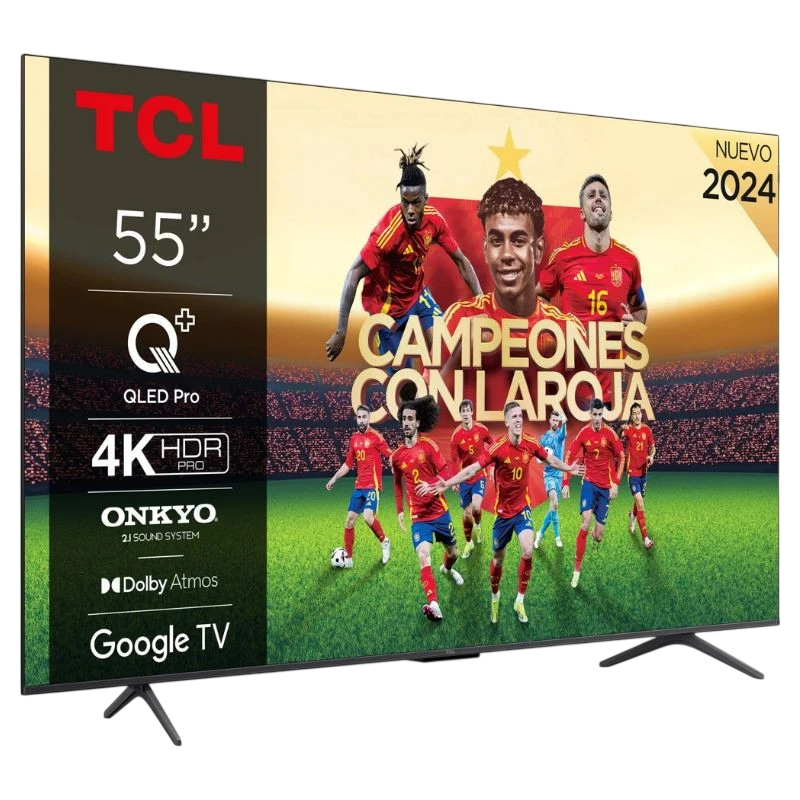 TCL 55C61B 55 pouces QLED Pro 4K HDR avec Google TV, Dolby Atmos et Onkyo; écran sans bord, pieds fins, couleurs vives et contraste puissant