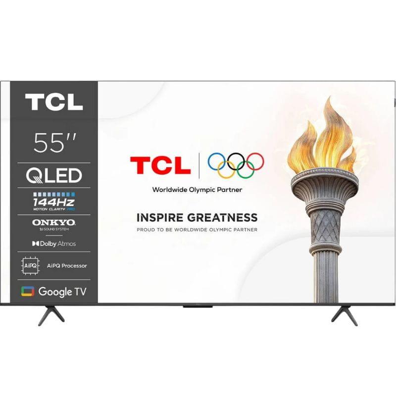 TCL P8K 55P8K 55 pouces 4K Ultra HD QLED FreeSync Wi-Fi Smart TV Titane avec cadre fin, pieds élégants, écran lumineux, Google TV et Dolby Atmos