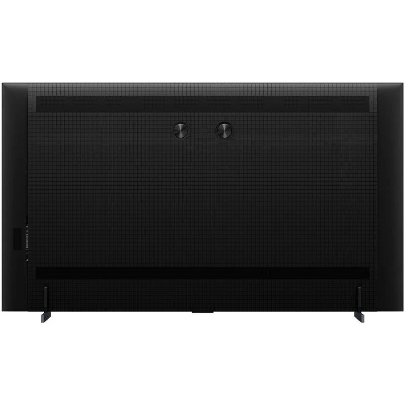 TCL 98P8K 98 pouces 4K Ultra HD QLED en titane, dos noir texturé avec évents ronds, barre supérieure et pieds discrets pour stabilité et ventilation