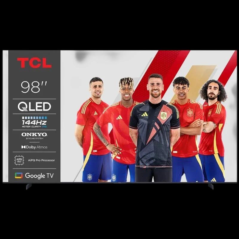 TCL 98P8K 98 pouces QLED 4K Ultra HD titane, écran bord fin, 144 Hz fluide, Google TV, audio Onkyo avec Dolby Atmos, AI PQ pour détails précis