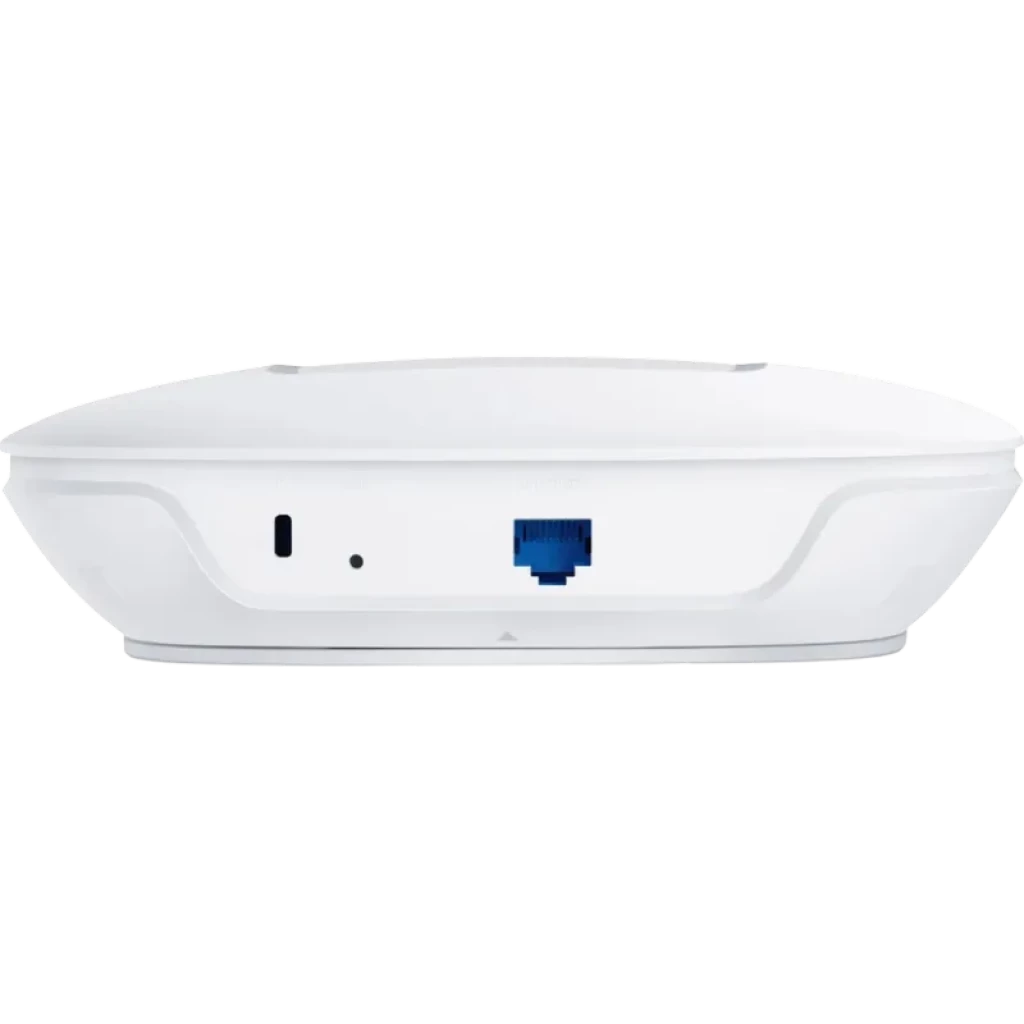 TP-Link Omada EAP110 300 Mbps, punto de acceso blanco para techo con puerto Ethernet azul y diseño plano minimalista, carcasa redondeada y LED indicador