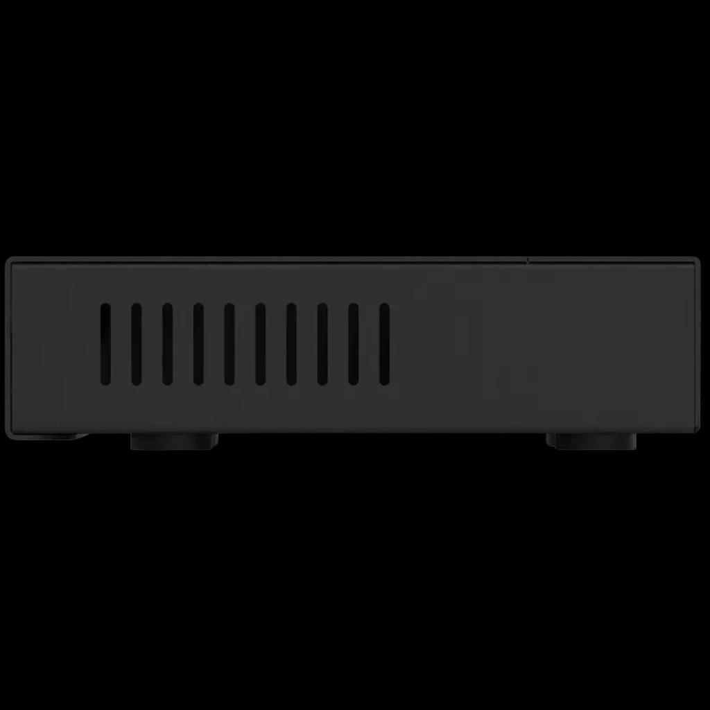 NETGEAR GS305E commutateur Gigabit 5 ports boîtier métallique noir, façade latérale avec fentes de ventilation et pieds antidérapants