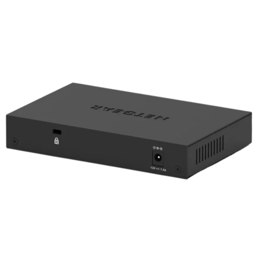 NETGEAR GS308E Switch gestionado Gigabit de 8 puertos, chasis metálico negro, ventilación lateral, bloqueo Kensington, puerto de alimentación 12V 1.5A