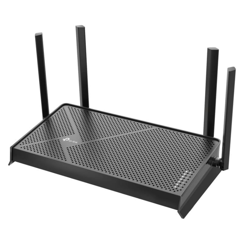 TP-Link Archer BE3600 Wi-Fi 7 routeur double bande noir, design perforé, 4 antennes externes, format plat, indicateur LED discret, bords angulaires modernes