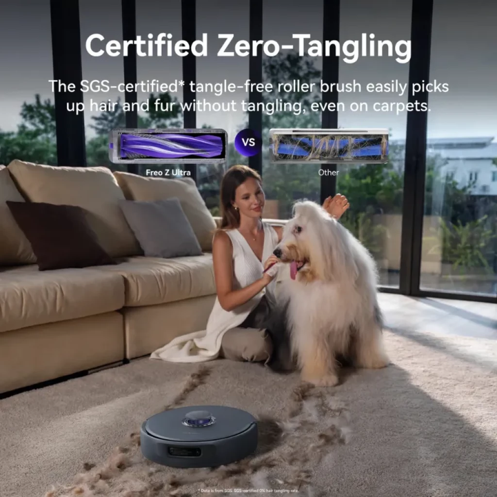 Narwal Freo Z ultra Extend robot aspirateur gris avec station; brosse anti-emmêlement certifiée, idéal poils d’animaux, efficace sur tapis grâce au LiDAR