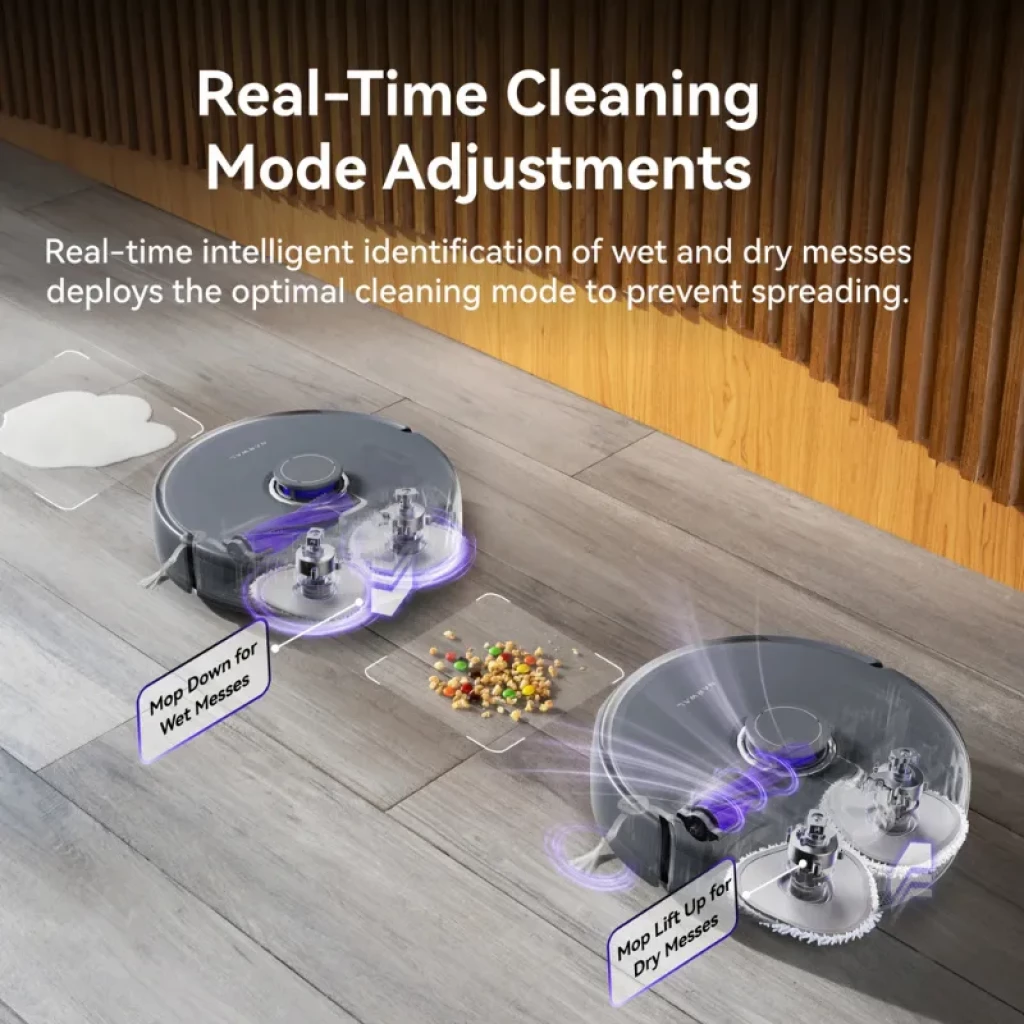 Narwal Freo Z ultra Extend avec Navigation TwinAI + LiDAR 4.0, serpillères relevables pour sols secs, abaissement pour taches humides, brosses doubles visibles