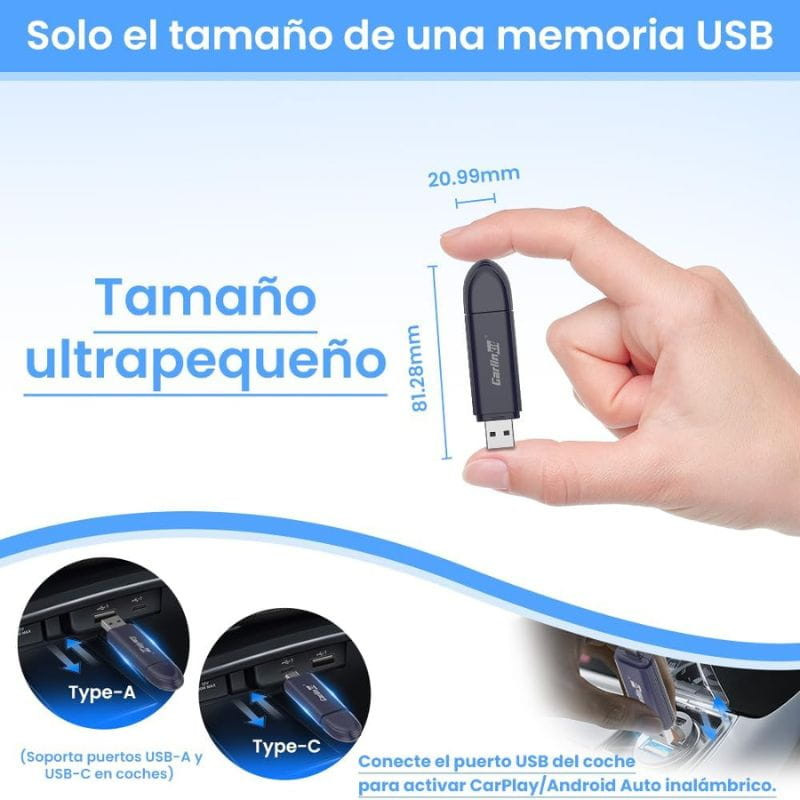 Carlinkit Mini 5 Pro - Adaptador inalámbrico Carplay y Android Auto, tamaño pequeño