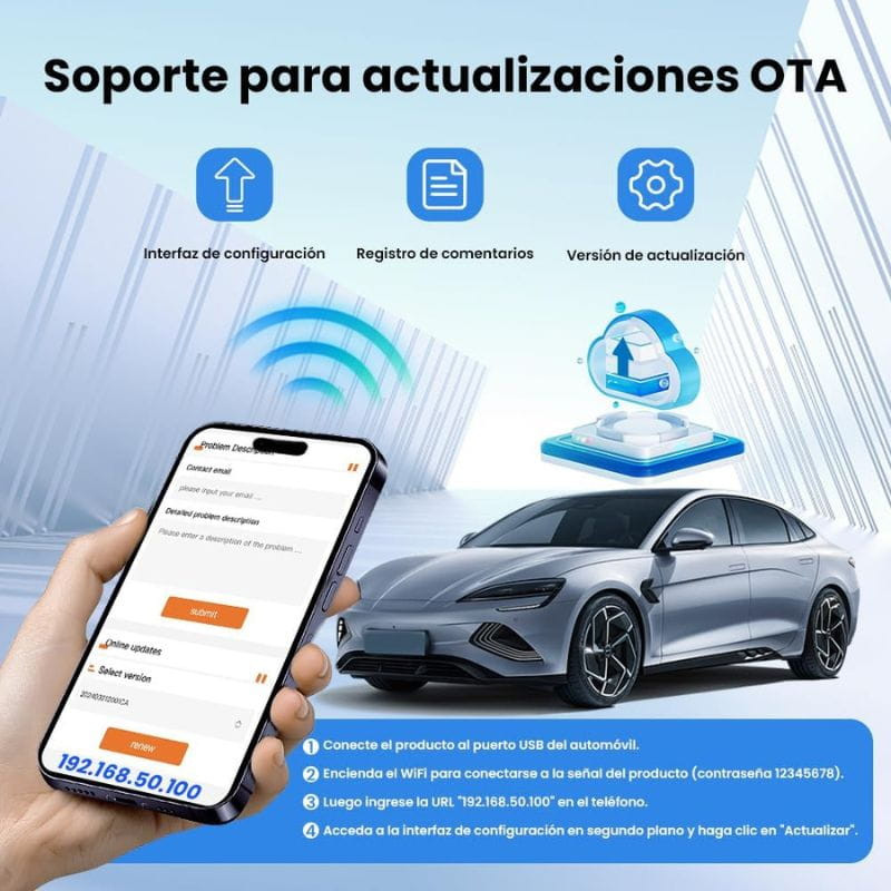Carlinkit Mini 5 Pro - Adaptador inalámbrico Carplay y Android Auto, soporte OTA