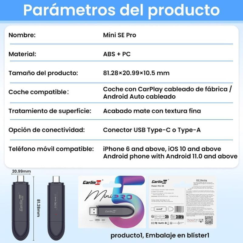 Carlinkit Mini 5 Pro - Adaptador inalámbrico Carplay y Android Auto, características