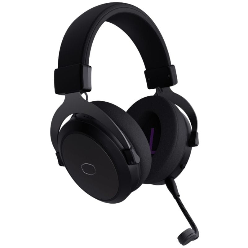 Cooler Master CH351 auriculares gaming negros con diadema acolchada, copas circumaurales, espuma suave, micrófono desmontable y detalle LED púrpura