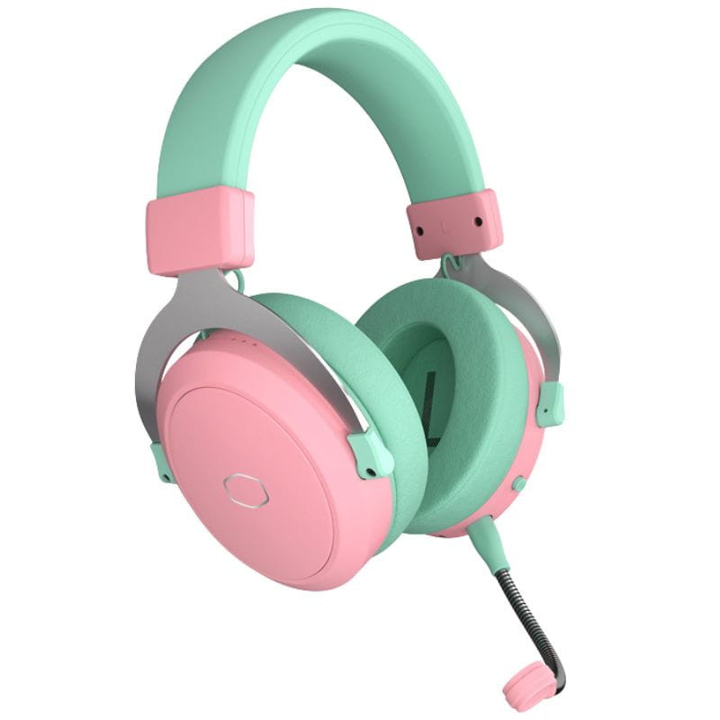 Cooler Master CH351-MC Rosa/Verde auscultadores gaming com design over-ear, almofadas acolchadas, arco ajustável e microfone destacável com espuma anti-ruído