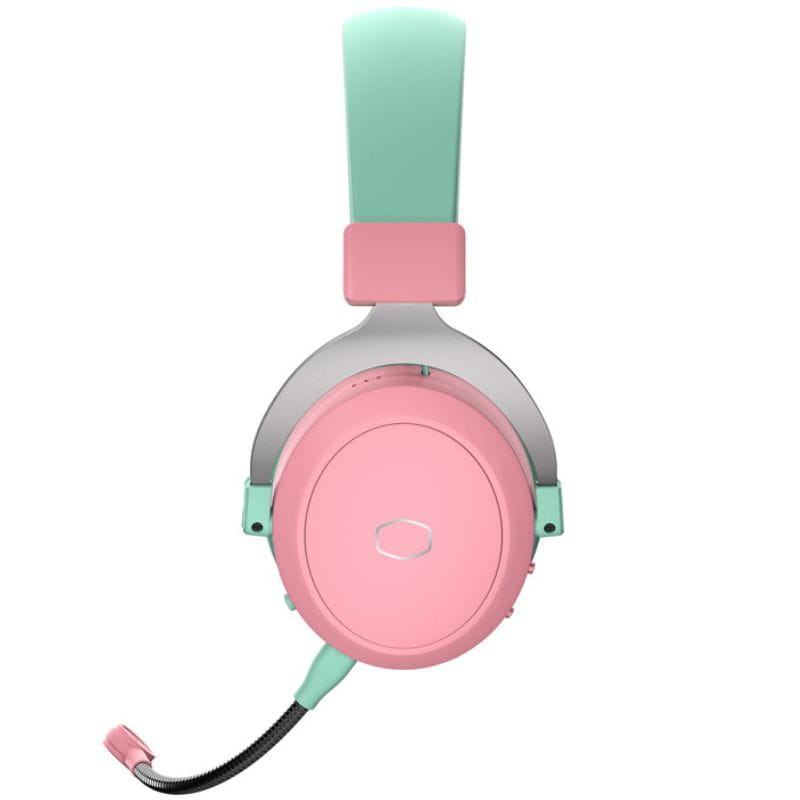 Cooler Master CH351-MC Rosa/Verde, auscultador gamer com copo oval rosa, arco verde menta e microfone flexível destacável em preto