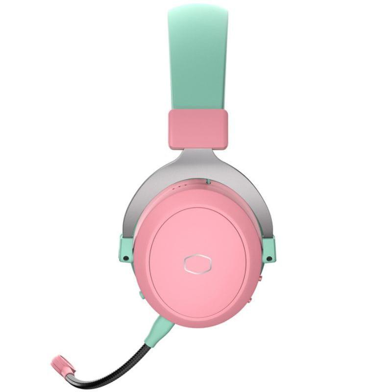 Cooler Master CH351-MC Rosa/Verde, auscultador gamer com copo oval rosa, arco verde menta e microfone flexível destacável em preto