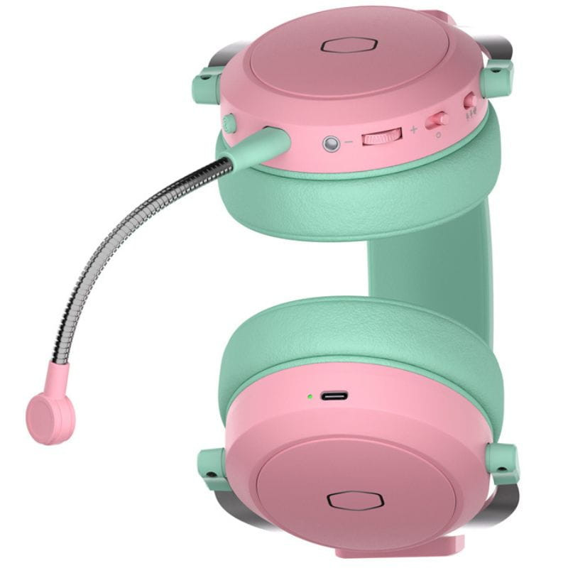 Cooler Master CH351-MC rosa e verde com acolchoamento macio, microfone destacável flexível, controles laterais e porta USB-C para carregamento