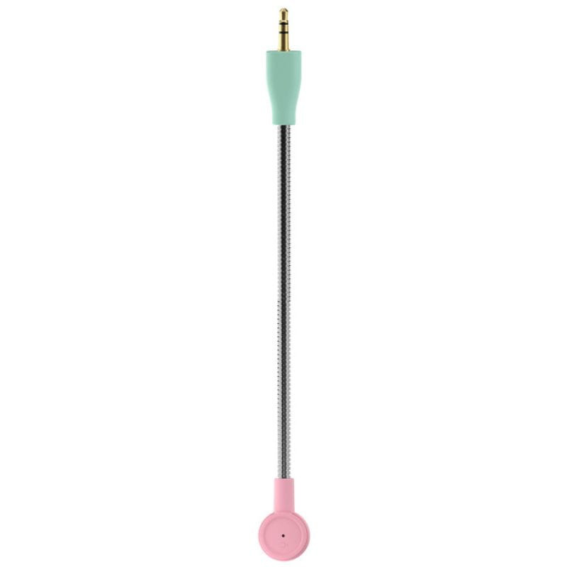 Microfone destacável para jogos Cooler Master CH351-MC em rosa e verde, conector 3,5 mm, haste flexível metálica e cápsula compacta para captação clara