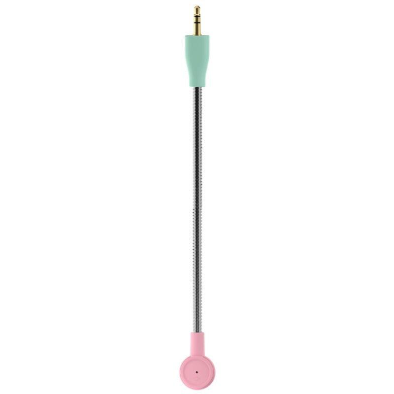 Microfone destacável para jogos Cooler Master CH351-MC em rosa e verde, conector 3,5 mm, haste flexível metálica e cápsula compacta para captação clara