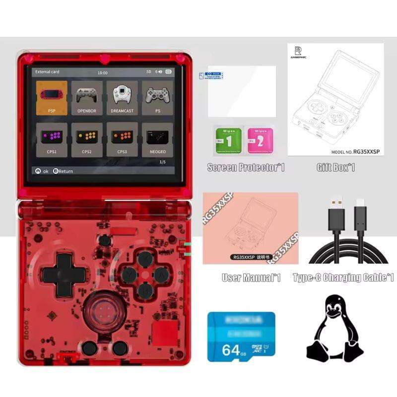 Anbernic RG35XXSP 64 GB Vermelho conteúdo da caixa