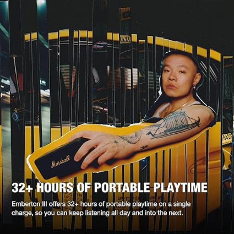 Marshall Emberton III Black and Brass bateria de longa duração