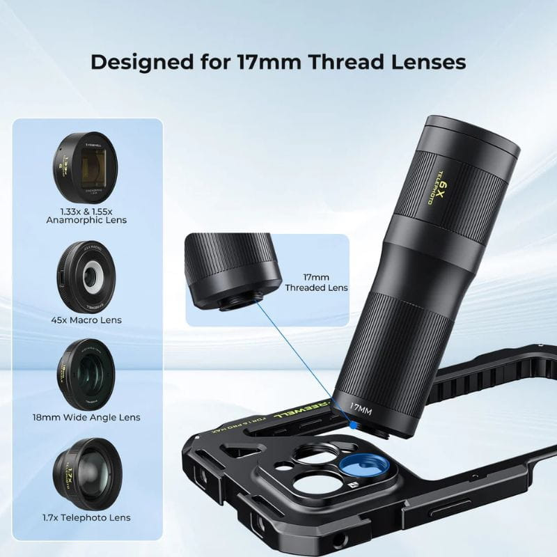 Freewell Genius Rig para iPhone 16 Pro - Kit de Vlogging, lentes