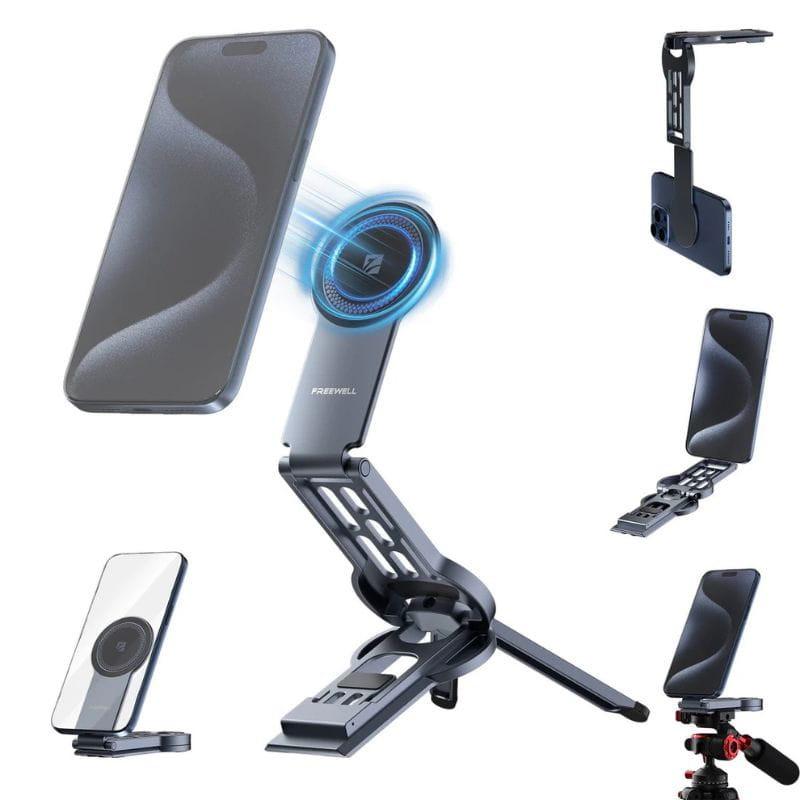 Trípode Magnético y Palo Selfie Freewell FW-CMFT, en disitintas posiciones