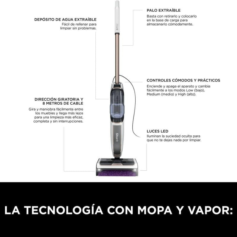 Shark SteamPickUp Mopa a vapor 3 em 1 Branco, esfregona e vapor