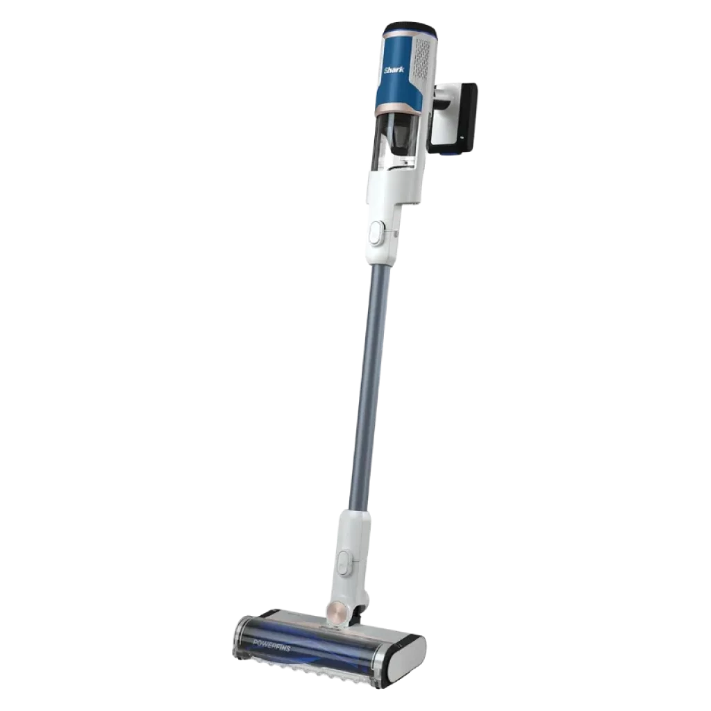 Aspiradora sin cables Shark BU1120EU en azul y blanco, depósito 0,42 L, motor 75 W, diseño ligero con tubo largo y cepillo motorizado, base de carga mural