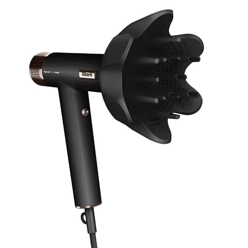 Sèche cheveux Shark SpeedStyle Pro 5 têtes noir mat avec diffuseur large en forme de fleur, picots souples, bec allongé et finitions métalliques élégantes