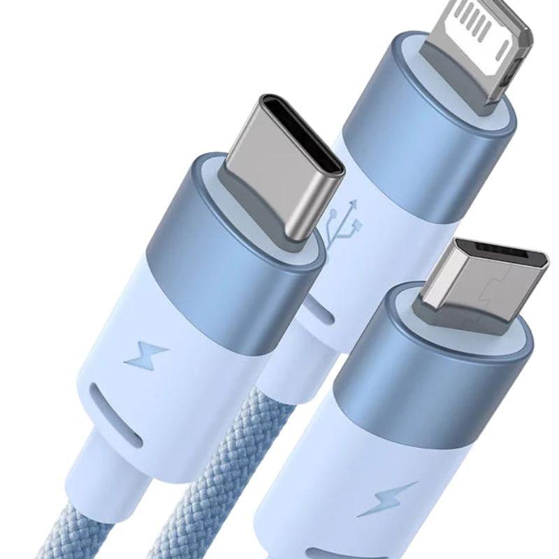 Baseus StarSpeed Series Azul - Cable USB 3 en 1 USB-C/Micro/Lightning imagen detallada de los conectores