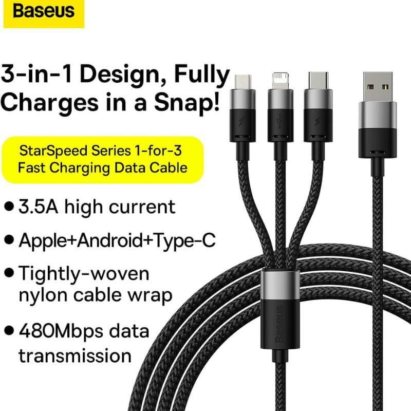 Baseus StarSpeed Series Azul - Cable USB 3 en 1 USB-C/Micro/Lightning características