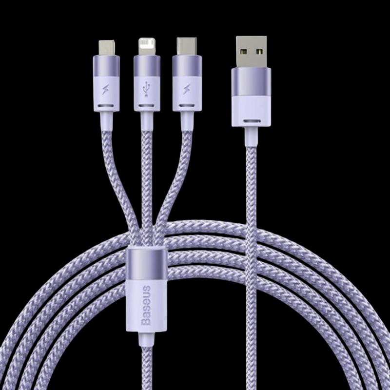 Baseus StarSpeed Series Púrpura - Cable USB 3 en 1 USB-C/Micro/Lightning