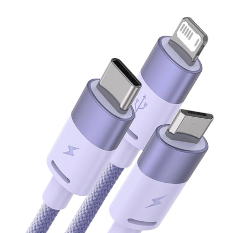 Baseus StarSpeed Series Púrpura - Cable USB 3 en 1 USB-C/Micro/Lightning  imagen de los conectores