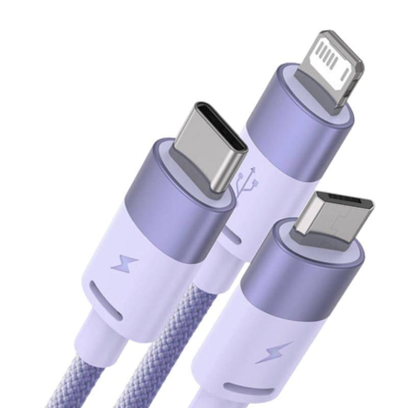 Baseus StarSpeed Series Púrpura - Cable USB 3 en 1 USB-C/Micro/Lightning  imagen de los conectores