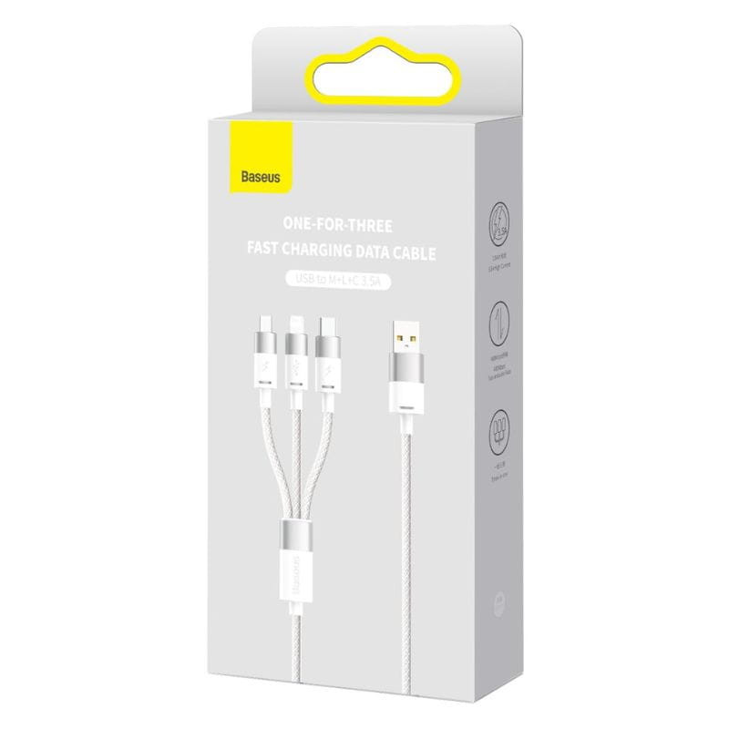 Baseus StarSpeed Series Blanco - Cable USB 3 en 1 USB-C/Micro/Lightning caja