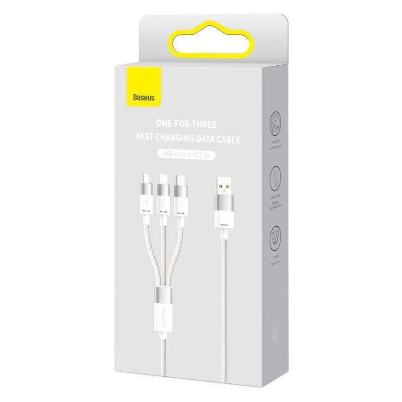 Baseus StarSpeed Series Blanco - Cable USB 3 en 1 USB-C/Micro/Lightning caja