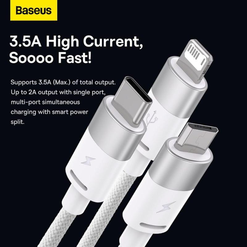 Baseus StarSpeed Series Blanco - Cable USB 3 en 1 USB-C/Micro/Lightning  imagen de los conectores