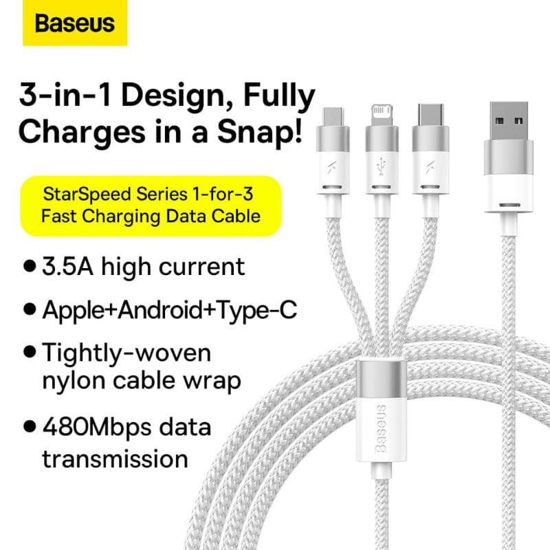 Baseus StarSpeed Series Blanco - Cable USB 3 en 1 USB-C/Micro/Lightning  características
