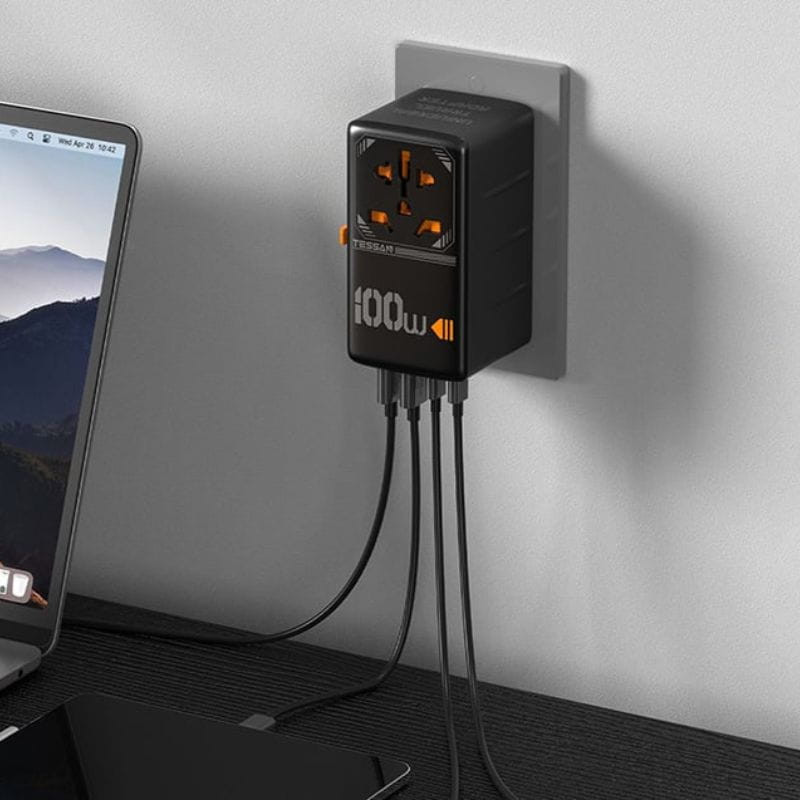 TESSAN TS-WTA04 100W - Adaptador de viaje universal con carga rápida, carga simultánea