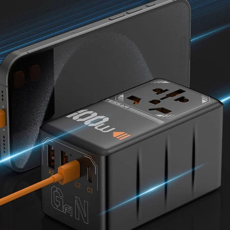 TESSAN TS-WTA04 100W - Adaptador de viaje universal con carga rápida, imagen cargando un móvil