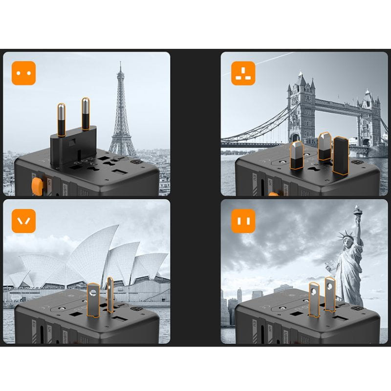 TESSAN WTA-01 15W - Adaptateur de voyage universel avec charge rapide - image des pays où il est compatible