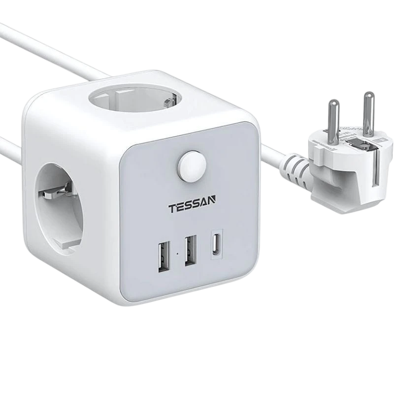 Tessan TS-301-C-GR Regleta 3 Tomas CA + 3 USB-A cable 2m