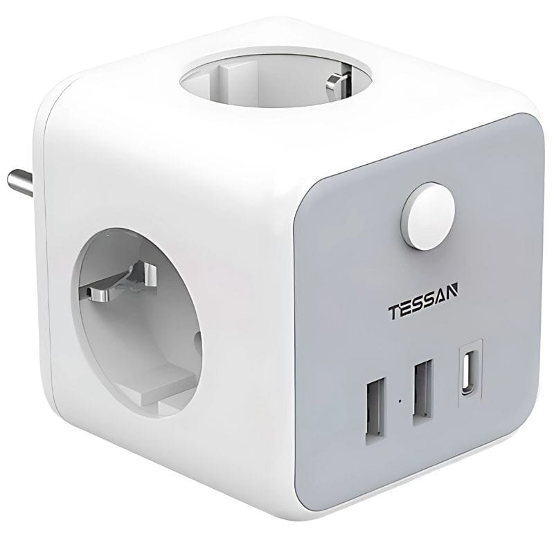 TESSAN TS-301-DE-C - Multiprise 3 prises + 2 USB-A + 1 USB-C