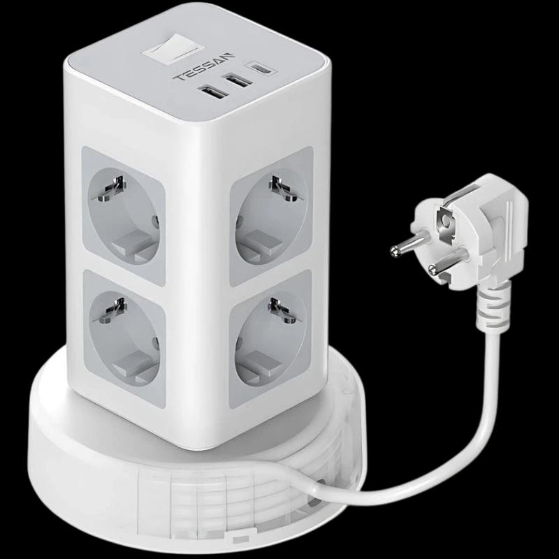 Tessan TPS03RX-DE-C 8 tomadas CA + 2 USB-A + 1 USB-C