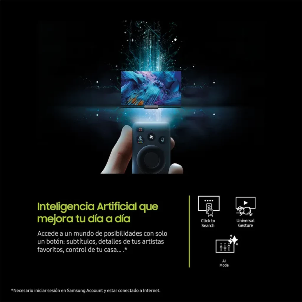 Samsung TQ65Q7F5AU 65 pulgadas 4K QLED Smart TV con control remoto; IA para subtítulos, búsqueda por clic y gestos; WiFi y colores vibrantes en pantalla