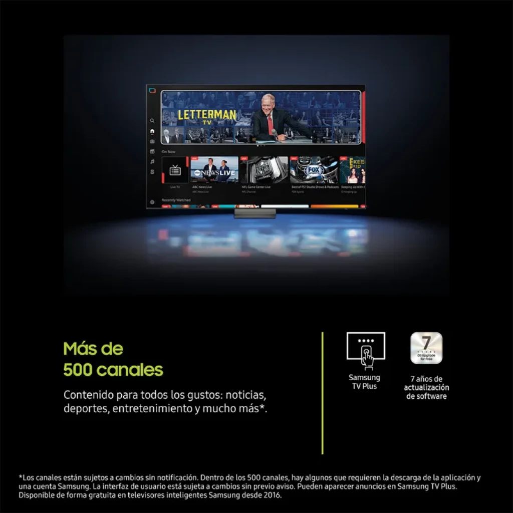 Samsung TQ65Q7F5AU 65 pulgadas QLED 4K con Samsung TV Plus: más de 500 canales, interfaz de apps, deportes y noticias, soporte a 7 años de software
